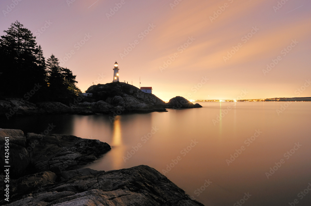 Naklejka premium Point Atkinson Lighthouse in West Vancouver, Long Exposure