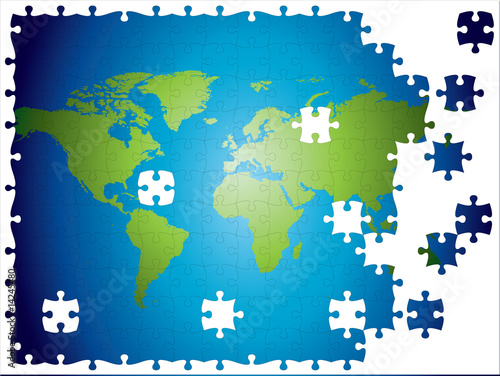 World map jigsaw, layered and fully editable.