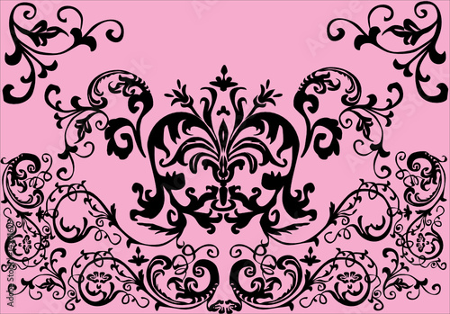 black curled on pink symmetric pattern