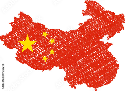 carte chinoise avec drapeau gribouillé