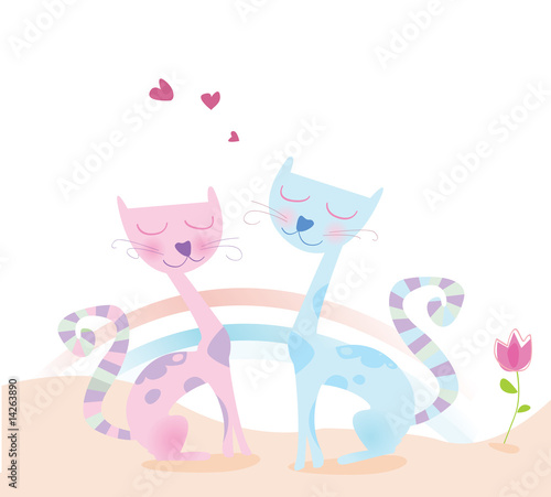 Summer love. Loving cats. Vector Illustration.