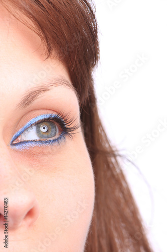 beautiful woman`s open colorful eye