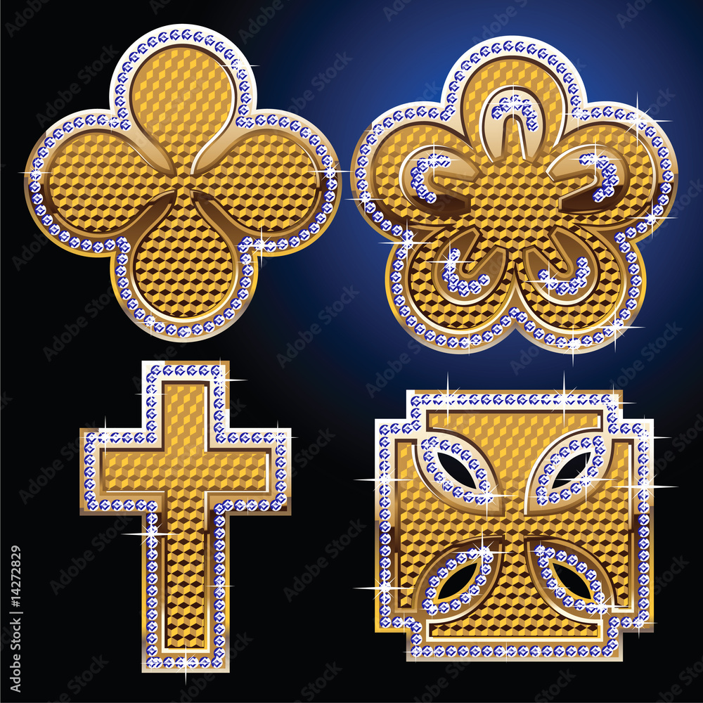 Diamond and gold symbols, cross and stars
