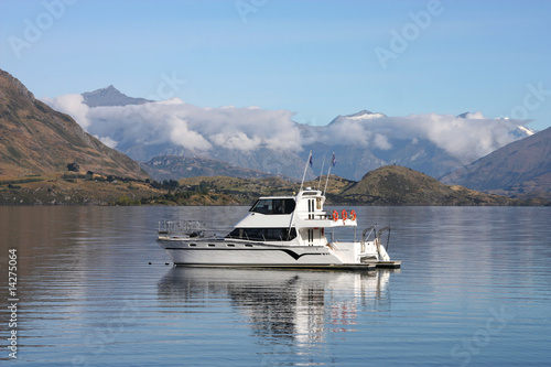 Motor yacht on lake Wanaka