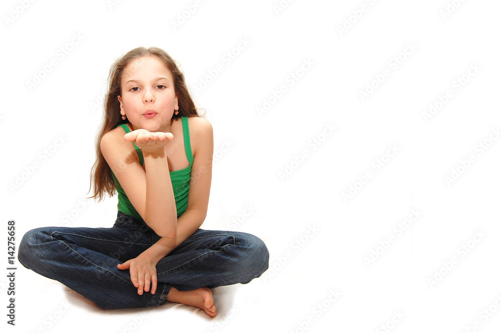 young girl the teenager sends an air kiss young girl the teenager sends an air kiss