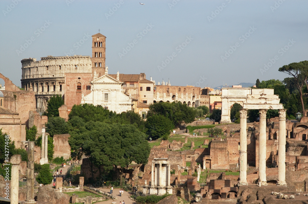 ancient Roman forum columns and ruins