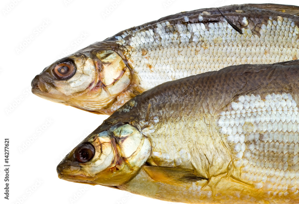 Close-up dried fish isolated on white Close-up dried fish isolated on white