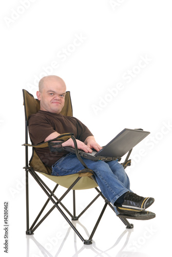 Dwarf, little man on laptop
