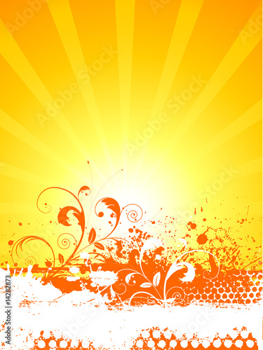 Floral grunge on sunburst background