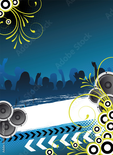 blue party flyer design with dancing people