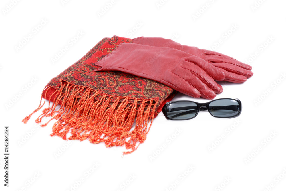 szal, rękawiczki i okulary przeciwsłoneczne - obrazy, fototapety, plakaty 
