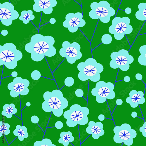 FOND FLORAL VERT TURQUOISE
