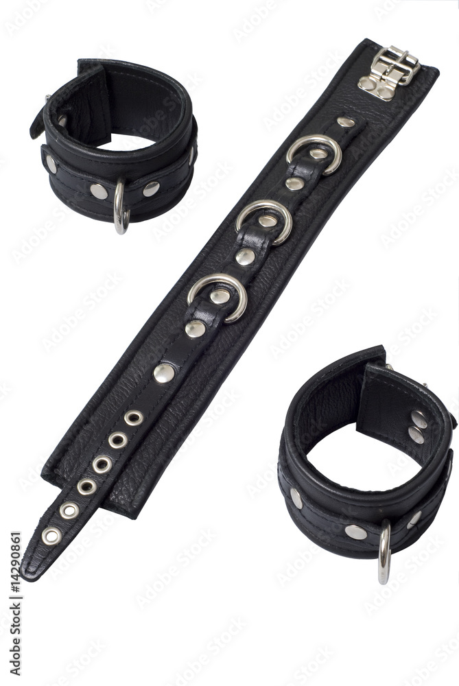 Obraz premium Black Leather Collar with Locking Hand Cuffs