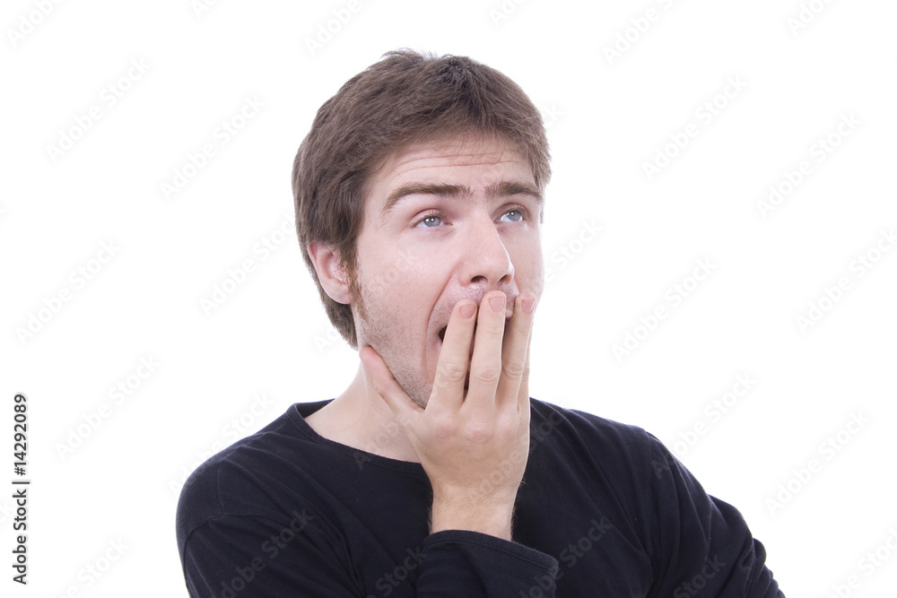 Yawning casual man, isolated on white background Yawning casual man, isolated on white background