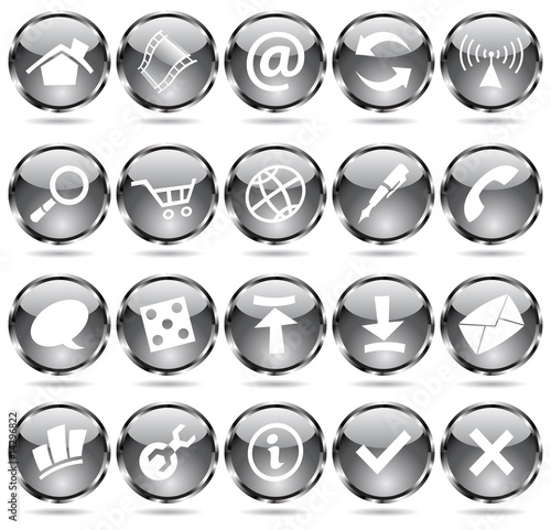 black round web icons with metallic frames