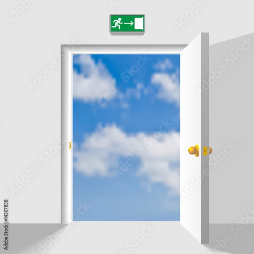 Opened doorway leading to the heaven. Concept illustration
