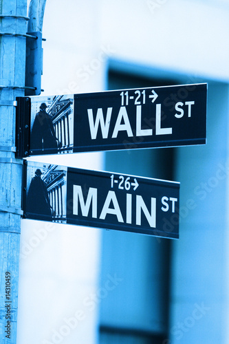 Wall street main street intersection on white background.
