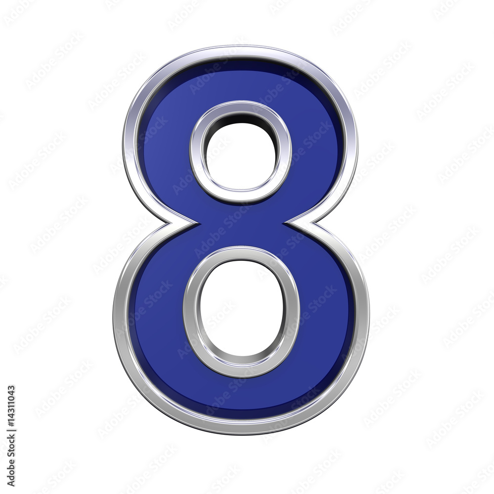 One digit from blue glass with chrome frame alphabet set One digit from blue glass with chrome frame alphabet set