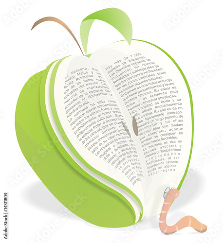 Worm Reading Green Apple Book