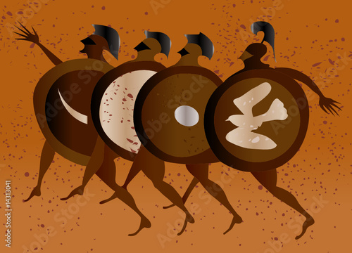 Greece mural painting,  Greek Soldiers. Editable vector image