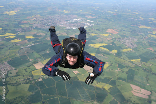 Close up of a skydiver in freefall