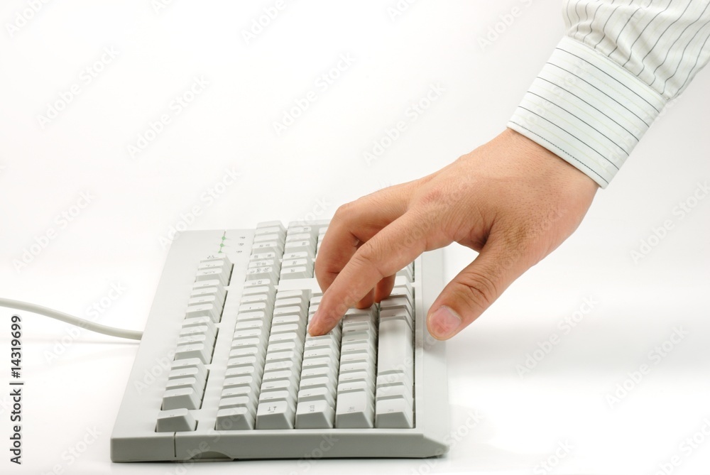 Male hand typing. Male hand typing.
