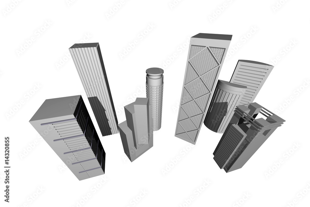 Abstract 3D render of modern skyscrapers Abstract 3D render of modern skyscrapers