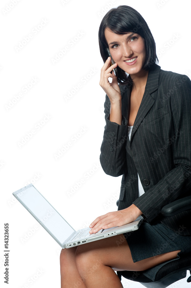 Businesswoman with Laptop and Phone Businesswoman with Laptop and Phone