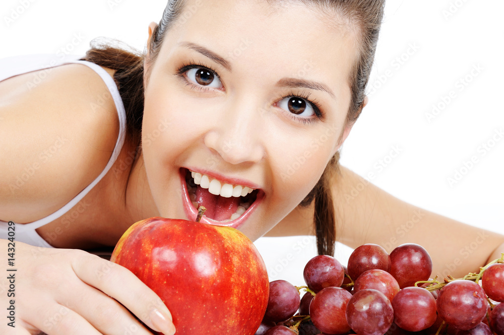 Beauty girl and nice fruits Beauty girl and nice fruits