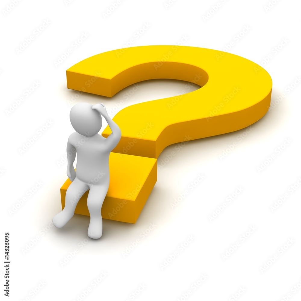 Thinking man and question mark. 3d rendered illustration. Thinking man and question mark. 3d rendered illustration.