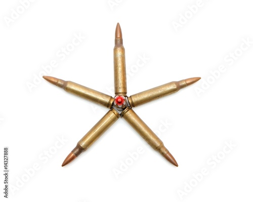 Five-pointed star made of rifle cartridges isolated