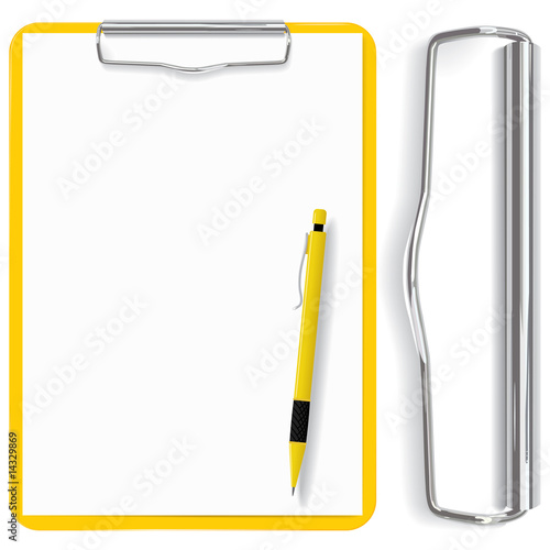 vector high detailed clipboard, paper sheet and pen(CMYK)