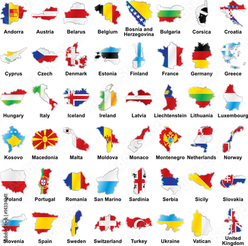 vector isolated european flags in map shape