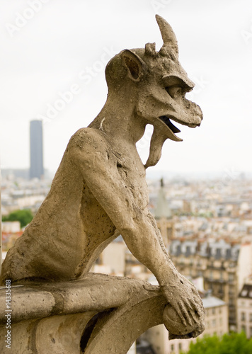 Chimera of Notre Dame de Paris. Close up of gargoyle.