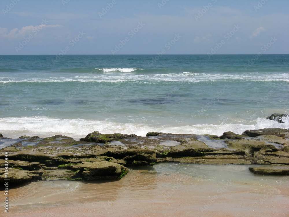 beach with rocks,sea and waves