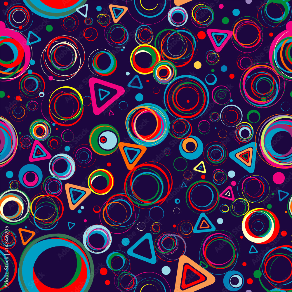 Psychedelic geometric shapes on a dark background