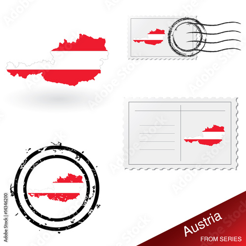 Austria map, stamps and postcard set from series