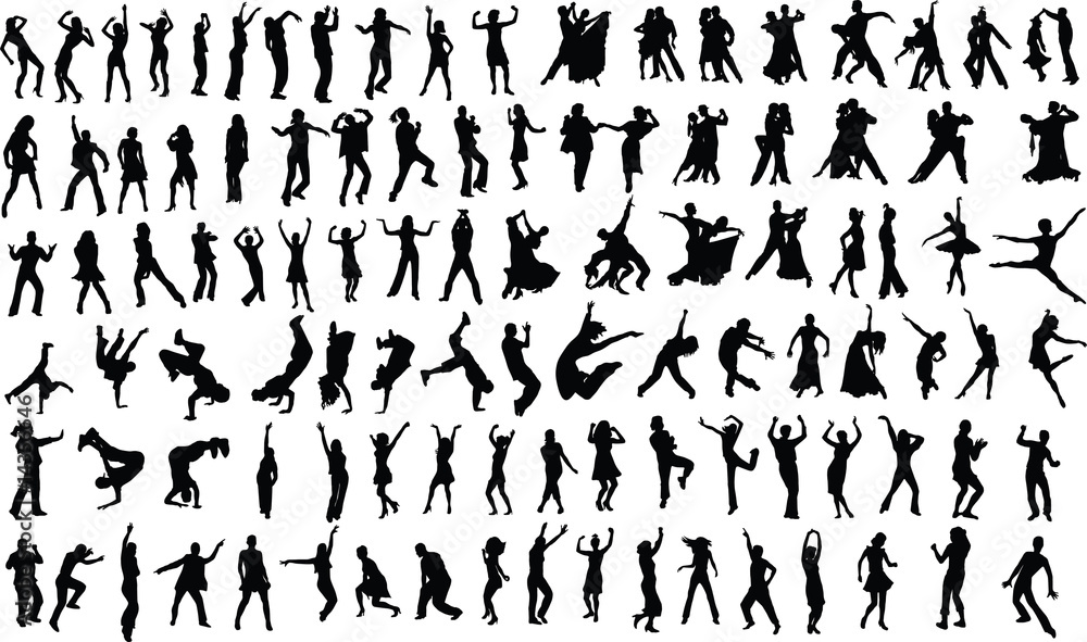 silhouettes of dancing people - obrazy, fototapety, plakaty 