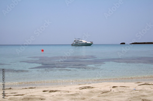 Fototapeta Naklejka Na Ścianę i Meble -  Landscape with yacht in Cyprus
