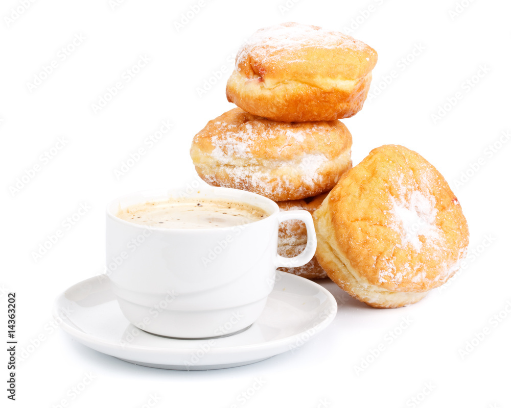Sweet donuts and cup of black coffee Sweet donuts and cup of black coffee