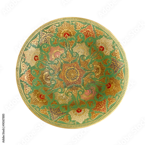 Painted metal plate.