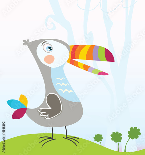 Tropical jungle scene with Toucan. Vector Illustration.