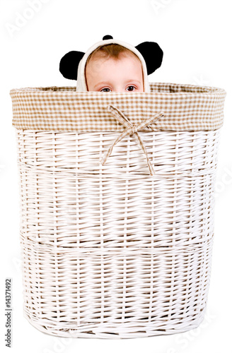 Baby sitting in basket