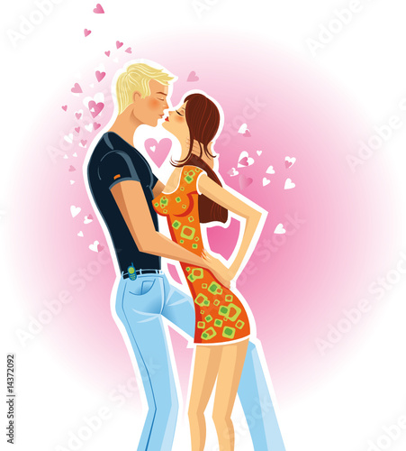 Illustration of two enamoured which kiss