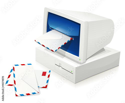 Ordinateur des années 80 et messagerie électronique (reflet)