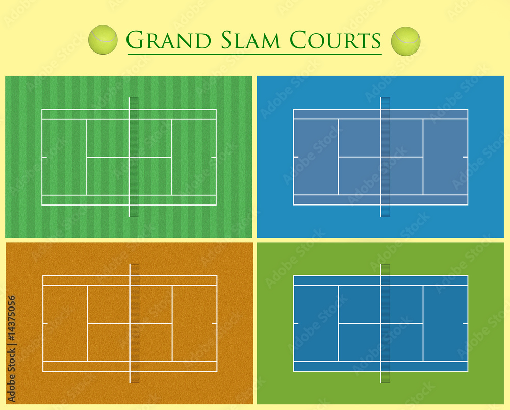 Illustrated set of 4 grand slam tennis courts Stock Illustration