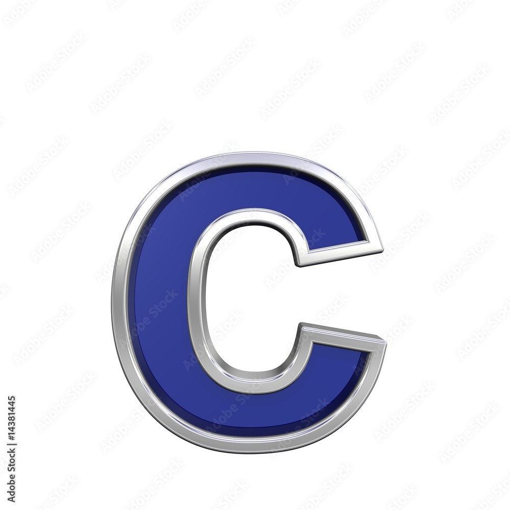Lower case letter from blue glass with chrome frame alphabet set Lower case letter from blue glass with chrome frame alphabet set