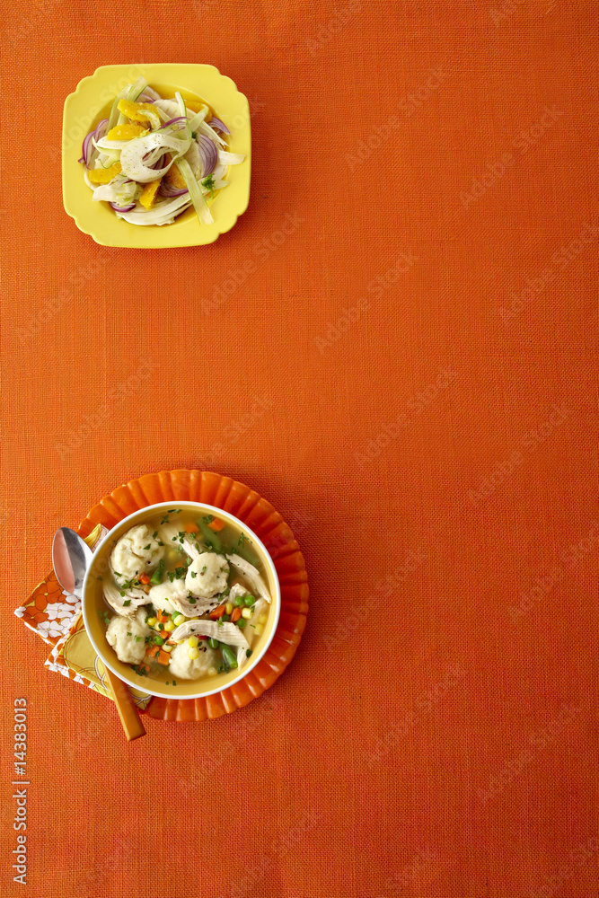chicken and dumplings and fennel salad