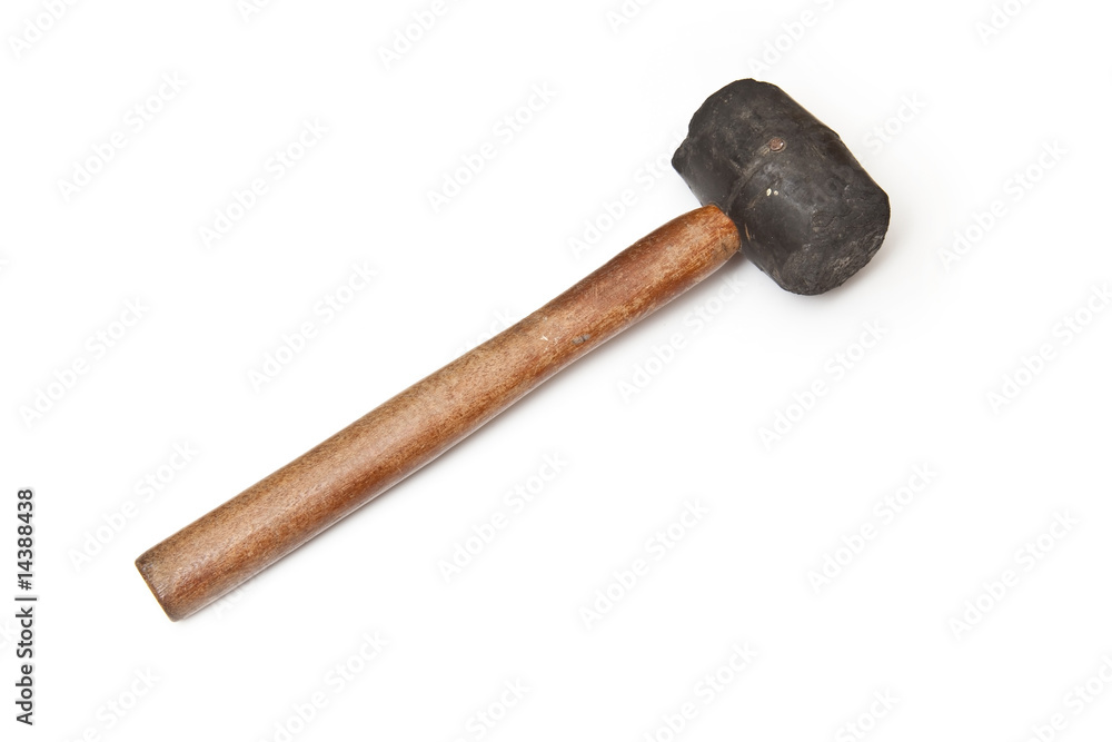 Rubber mallet isolated on a white studio background.