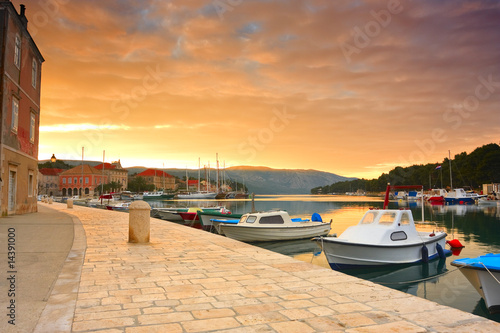 quay of mediterranean town Stari Grad at sunset (Croatia, Hvar)